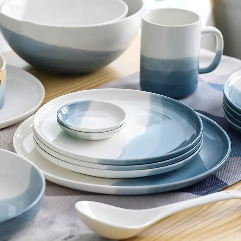 Mountain Scenery Ceramic Dinner Plate Big Round Dessert cake Square Steak dish Restaurant kitchen tableware set